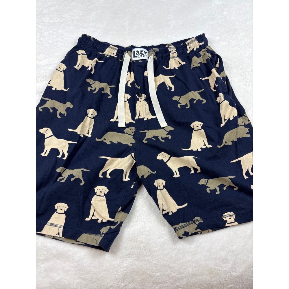 Lazy One Mens Pajama Shorts Navy Blue Labrador Retriever Dog Print Cotton Large